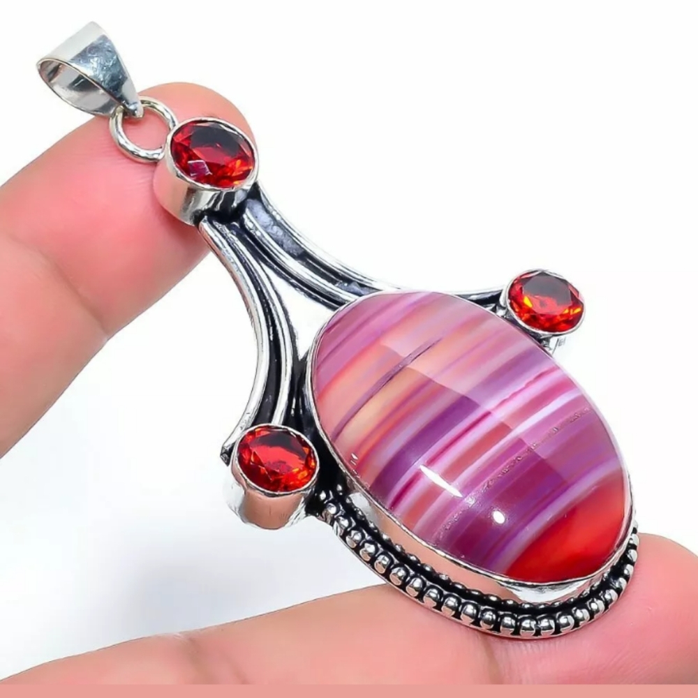 FINAL PRICE DROP!! Red Striped Agate Pendant 925 Mark Costume